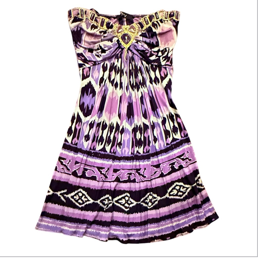 Sky strapless Ikat print embellished mini jersey dress/tunic Size XS $195